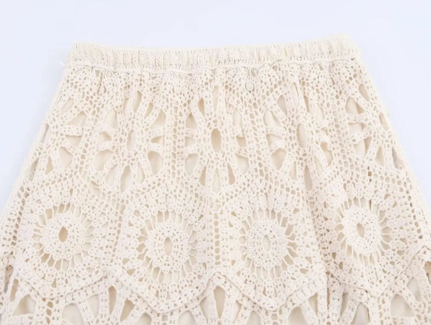 Summer Bohemian Women Loose DRESS Suits Hook Flower Hollow Out Bat Sleeve Shirt+Tassels Drawstring Bodycon Skirt Vacation Sets