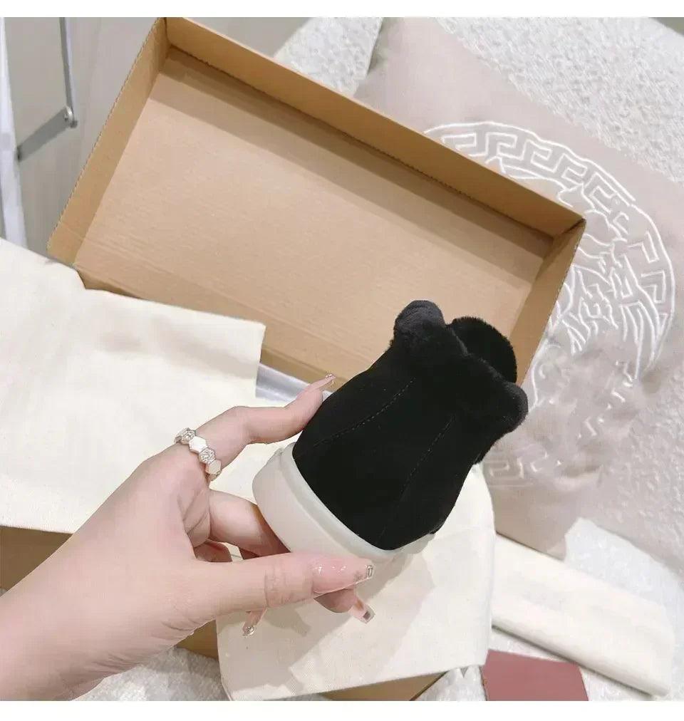 Fur ankle boots women’s cow suede loafers high quality 2025 winter flat shoes integrated warm snow