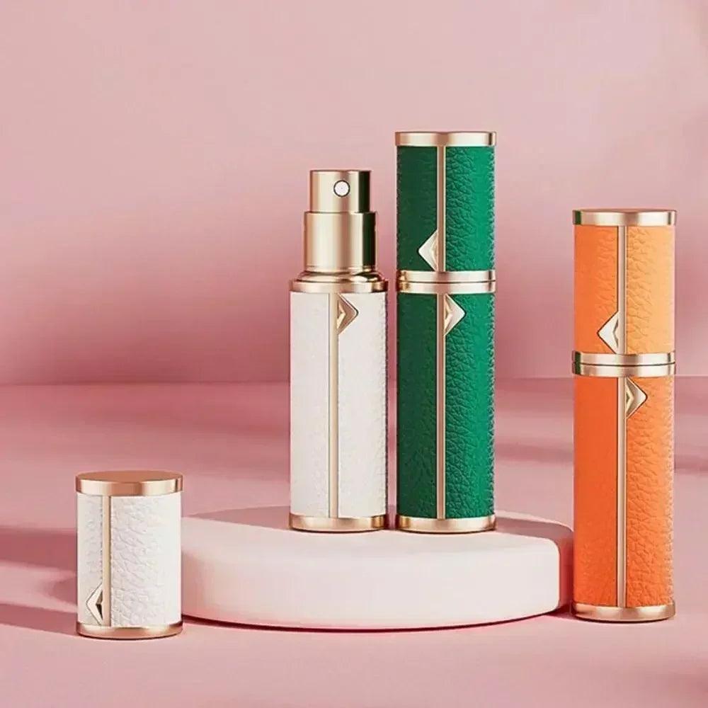 Luxury bottom-filled perfume bottle aluminum self-pumping 5ml real leather spray cologne moisturizer fragrance