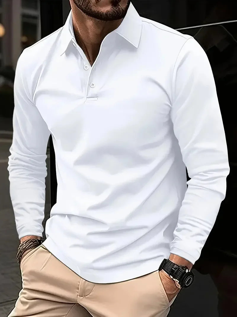 Solid color Long Sleeve Polo Quick Dry T-shirts Mens Breathable Sports Tees Casual Golf Polo Shirts Work T-shirt Pullover Tops