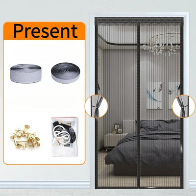 Magnetic Screen Door Mesh Curtain Mosquito Net Bug Hands Free Partition Mute Striped Door Curtain Bedroom Ventilation