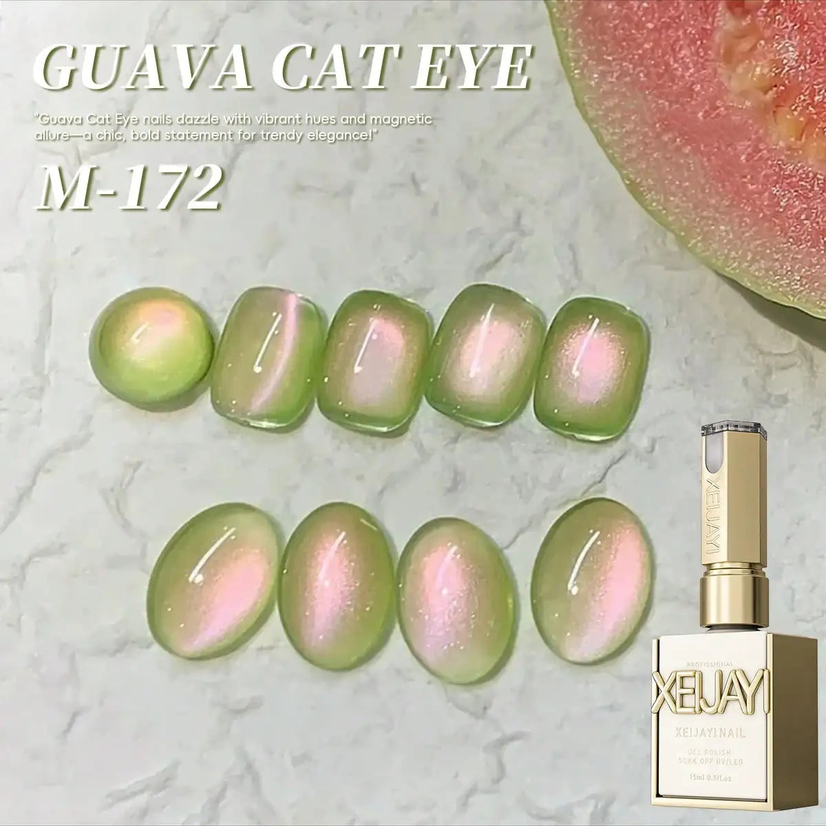 15ml Guava Cat Eye gel nail polish, UV LED curing, long-acting fast drying nail art gel - ideal gift for women