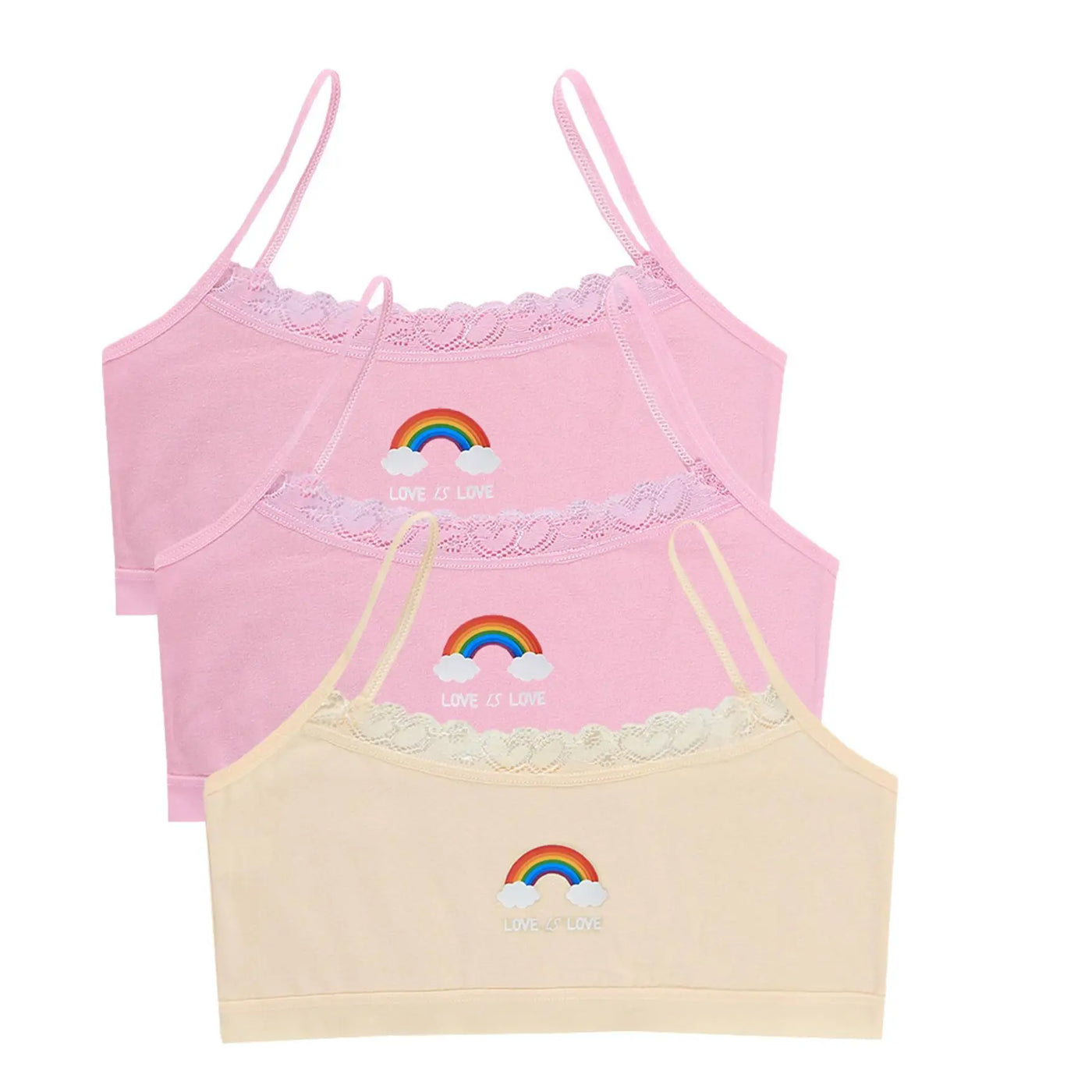 3PCS Teenage Girls Small Training Bras Cute Kids Rainbow Printed Sports Vest Bra Students Children Brassiere Underwear Tube Tops