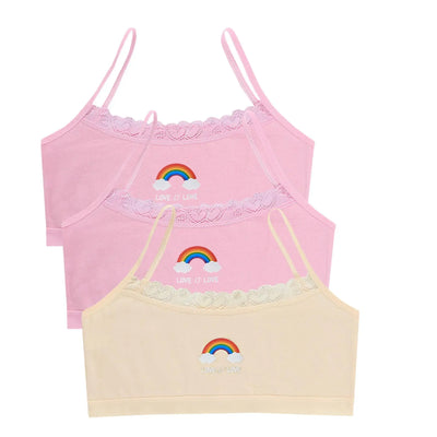 3PCS Teenage Girls Small Training Bras Cute Kids Rainbow Printed Sports Vest Bra Students Children Brassiere Underwear Tube Tops