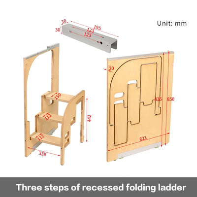 Ultra Thin Built In Folding Step Stool Narrow Retractable Pull Down Hidden Ladder Space Saving For Small Home Kitchen Cabinet