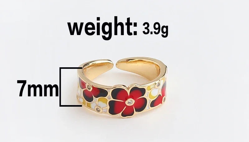 New Colorful Glaze Enamel Rings Metal Engrave Flower Ring Geometry Irregular for Women Girls Travel Jewelry
