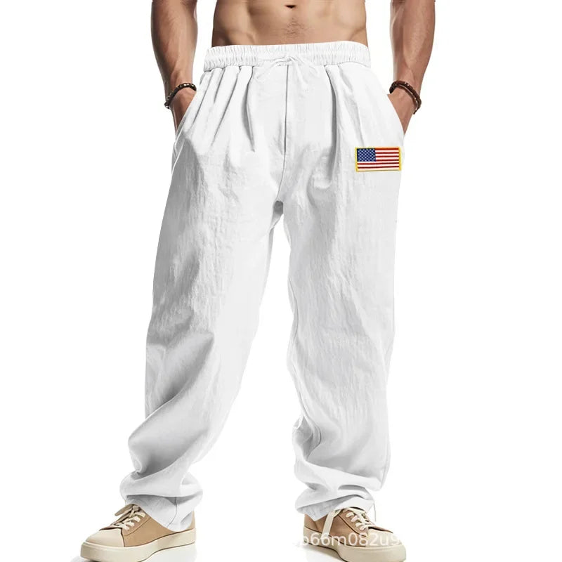 Men's Linen Wide-leg Pants for All Seasons Hip-hop Street Fashion Casual Pants Loose and Versatile Breathable Trousers for Men