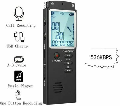 Voice Recorder - Voice Activated Recorder with Earphone & USB Charge Cable, Digital Voice Recorder with Playback for Lectures &