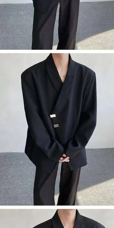 IEFB Metal Button Design Men's Blazers Shawl Collar Oblique Placket Design Casual Clothing Solid Color Male Suit Jackets 9W957