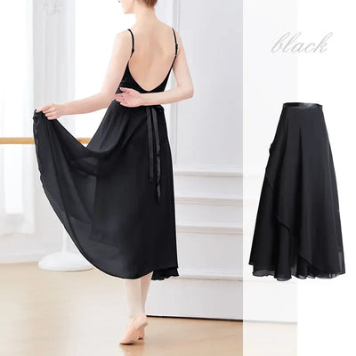 Ballet Skirts Women Long Chiffon Dance Skirt Fairy Chiffon Long Ballet Tutu Dress Dance Costumes Tie Up Dress
