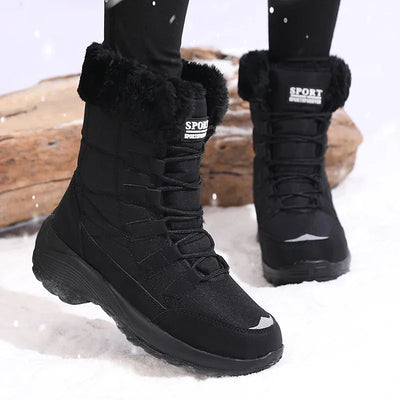Winter Snow Boots Women Waterproof Suede Warm Plush Non-Slip Rubber Skiing Hiking Shoes Stylish Winter Essential Causal Shoes