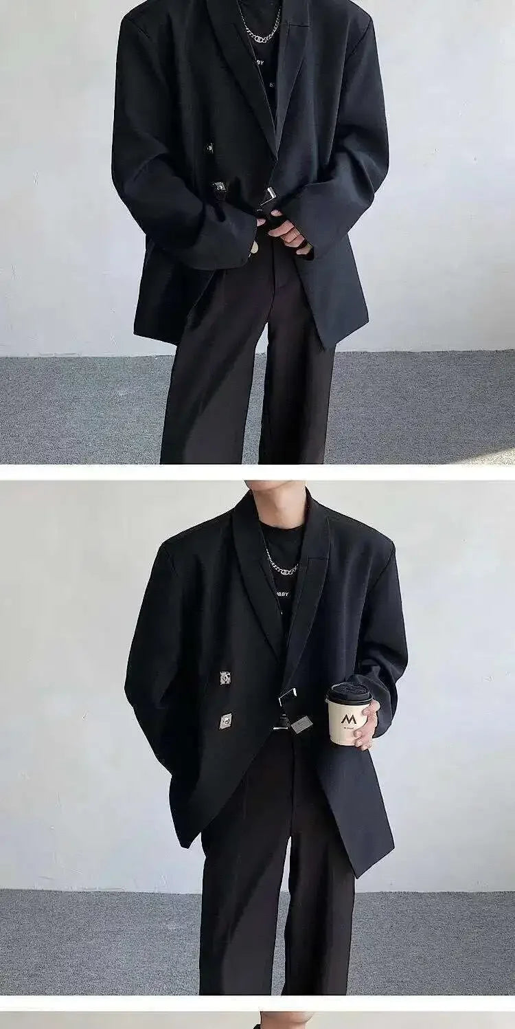 IEFB Metal Button Design Men's Blazers Shawl Collar Oblique Placket Design Casual Clothing Solid Color Male Suit Jackets 9W957