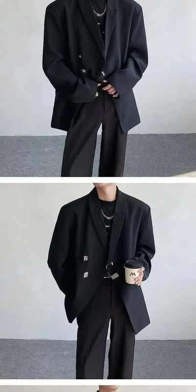 IEFB Metal Button Design Men's Blazers Shawl Collar Oblique Placket Design Casual Clothing Solid Color Male Suit Jackets 9W957