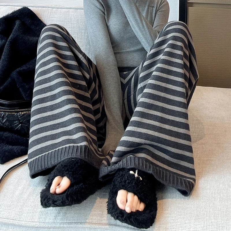 Women's Wide leg Jeans Contrast Color Stripe Pants Capris Floor Length Autumn Ladies Casual Pant Y2k Aesthetic Straight Pants