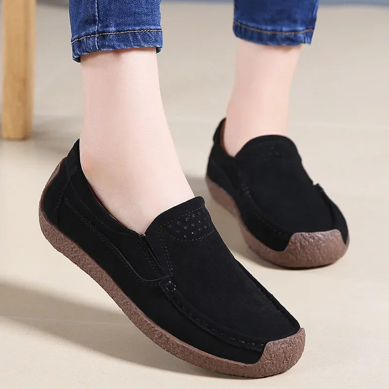 Suede Women Shoes Lightweight Women Sneakers Autumn Comfortable 2cm Flat Slip on Shoes New Luxury Brand Moccasins Zapatos Mujer