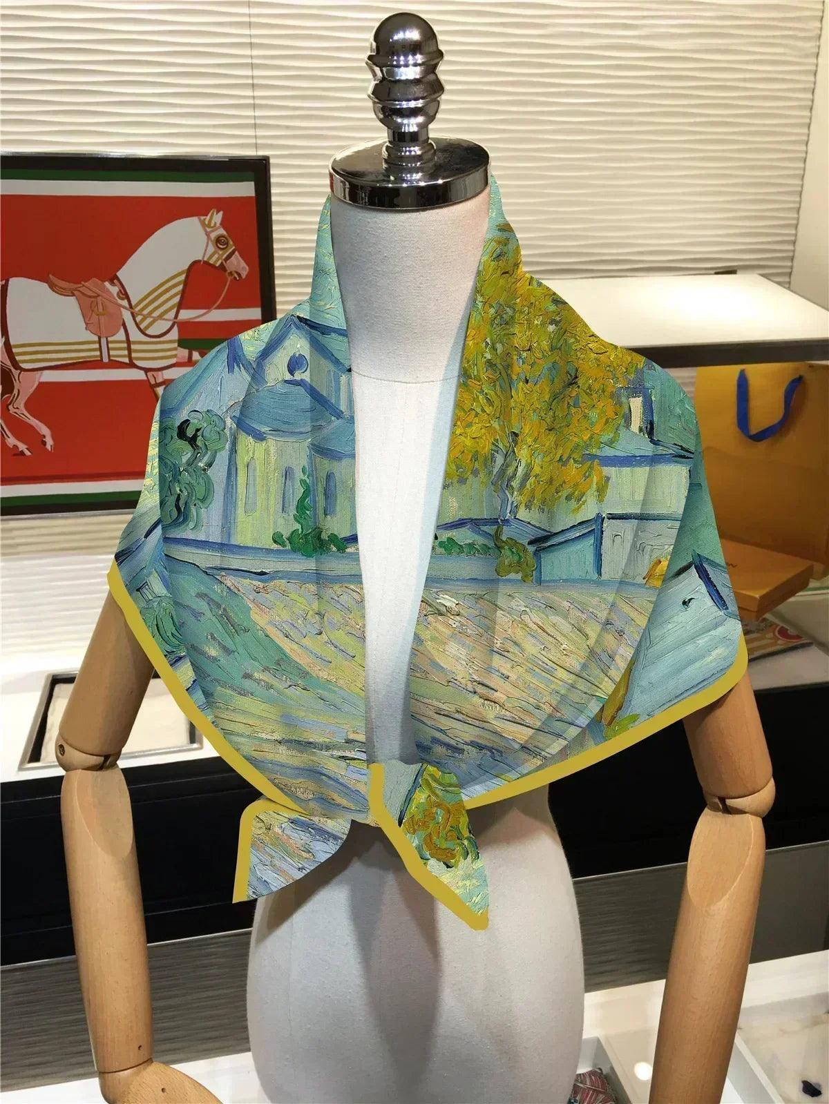 Floral art style oil painting designer scarves women 90cm