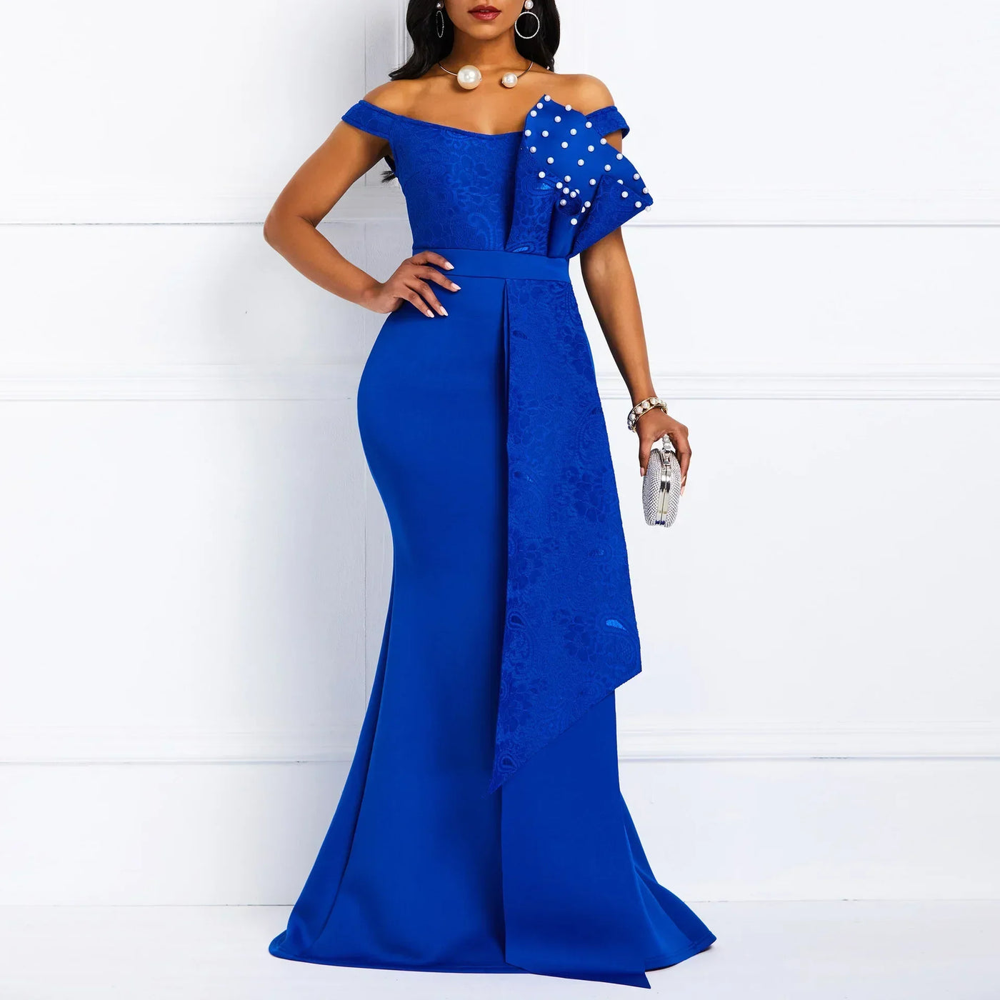 2025 Luxury Dress Women Designers Beaded Off Shoulder Mermaid Skinny Prom Floor Length Evening Dinner Wedding Party Maxi Dress