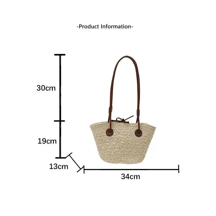 Designer bohemian chic shoulder bag,solid color large capacity straw woven tote bag,nature-inspired beach vacation