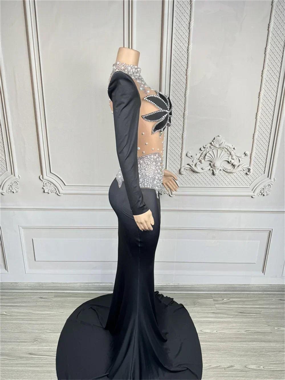 Women luxury evening party elegant gowns sing stage performance costume white pearls see through mesh maxi long dresses