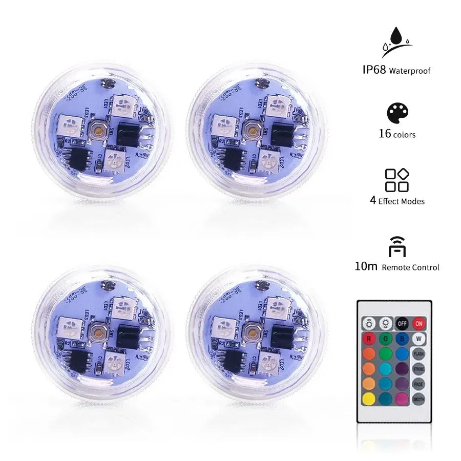 Mini Submersible Led Light Underwater Lights With Remote Control RGB Night Light Pool Light for Pond Bathtub Party Swimming Pool