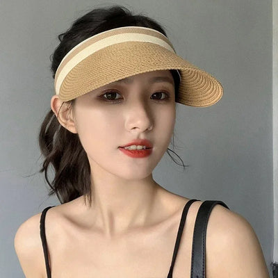 Fashionable Women's Sun Hat Sunscreen UV Resistant Beach Sun Hat Casual Hat Lafite Grass Woven Top Hat Suitable for Summer Women
