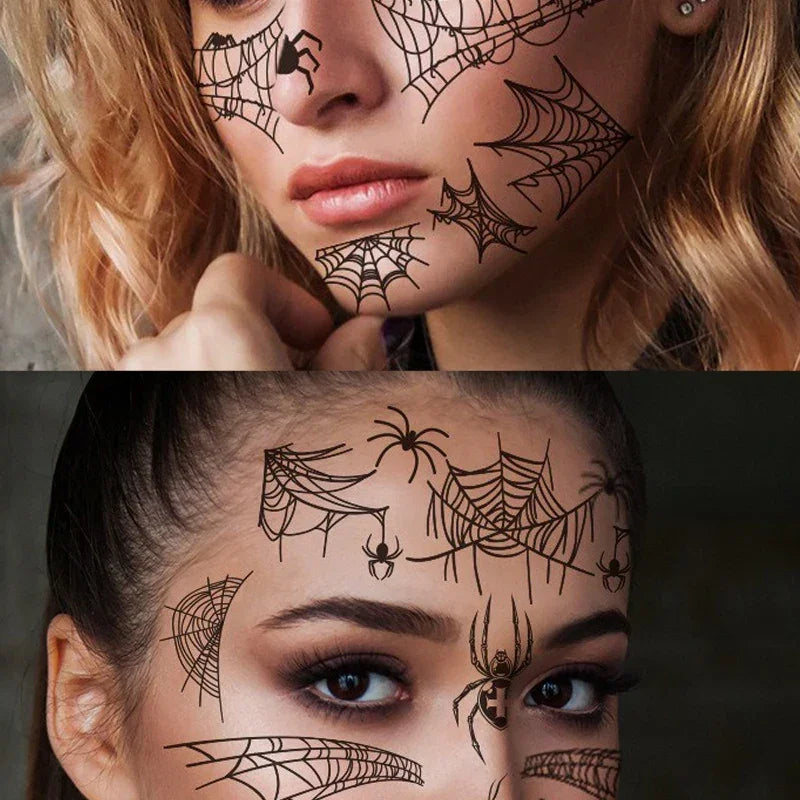 Temporary Tattoos for Women Adult Kids Girl Halloween Spider Web Tattoo Face False Waterproof Sticker Neck Arm Hands Tattoos