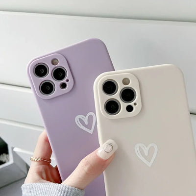 Cute Love Heart Soft Bumper Phone Case For iPhone 16 15 14 13 12 11 Pro X XR XS Max 8 7 Plus Mini Candy Matte Shockproof Cover