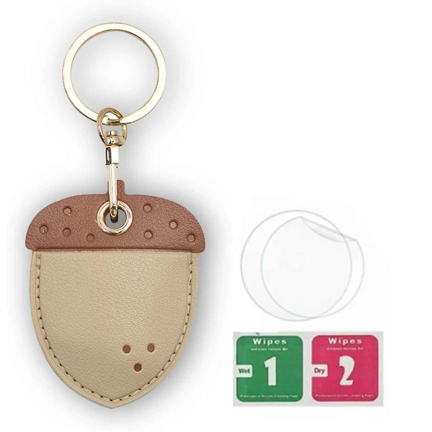 Acorn-Shaped Tan Brown Leather AirTag Keychain with Hand Straps