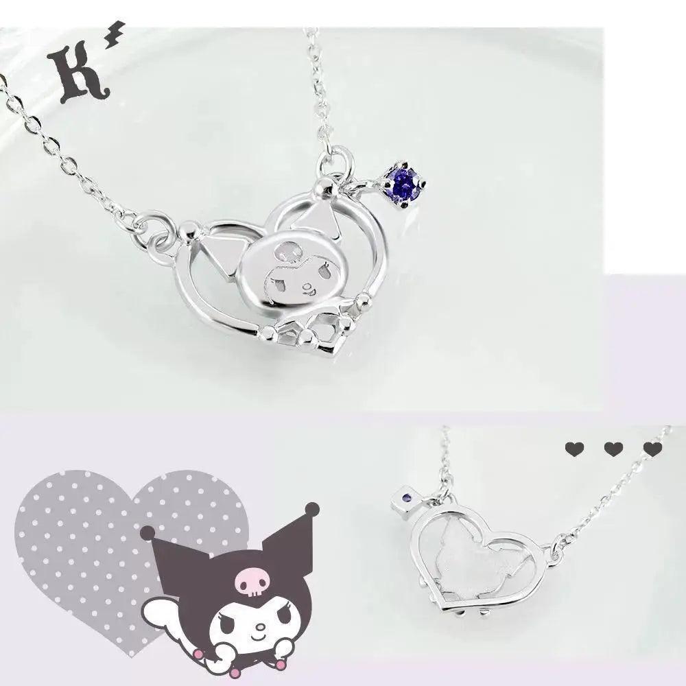 Sanrios luxury necklaces cute anime figure kuromi silver necklace clavicle chain pendant for women jewelry accessories