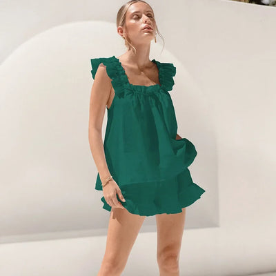 Women's Sleeveless Sling Square Collar Vest Shorts Tank Top