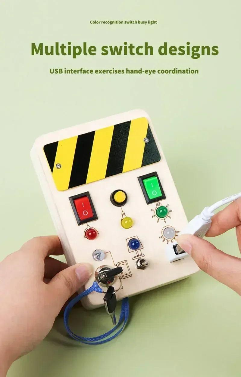 Montessori busy board sensory toys wooden with led light switch control travel activities children games for 2-4 years