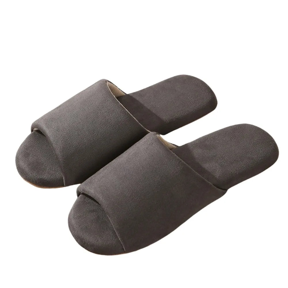 Fashion Japanese Style Suede Nap Slippers Open Toed Soft Silent Soles Slippers Casual House Shoes Indoor Slippers Women Female