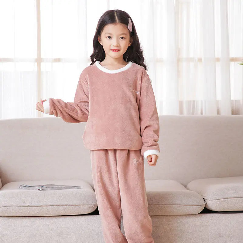 Flannel Pajama Pullover Top Winter Toddler Children Baby Coral Fleece Warm Sweatshirt Pant 2pcs Boy Girl Kids Fall Sleepwear Set