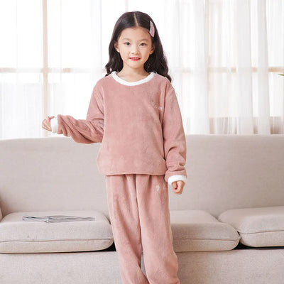 Flannel Pajama Pullover Top Winter Toddler Children Baby Coral Fleece Warm Sweatshirt Pant 2pcs Boy Girl Kids Fall Sleepwear Set