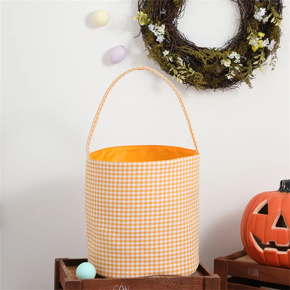 Plaid Halloween Baskets Trick Or Treat Bags For Kids Candy Gift Bucket Tote Bag Party Decoration Supplies