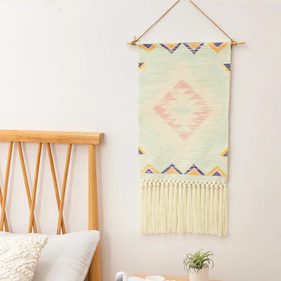Home decoration Bohemian Tapestry Wall decor aesthetic room Tassel Macrame Hanging Art geometric Woven Cotton Handmade Linen for