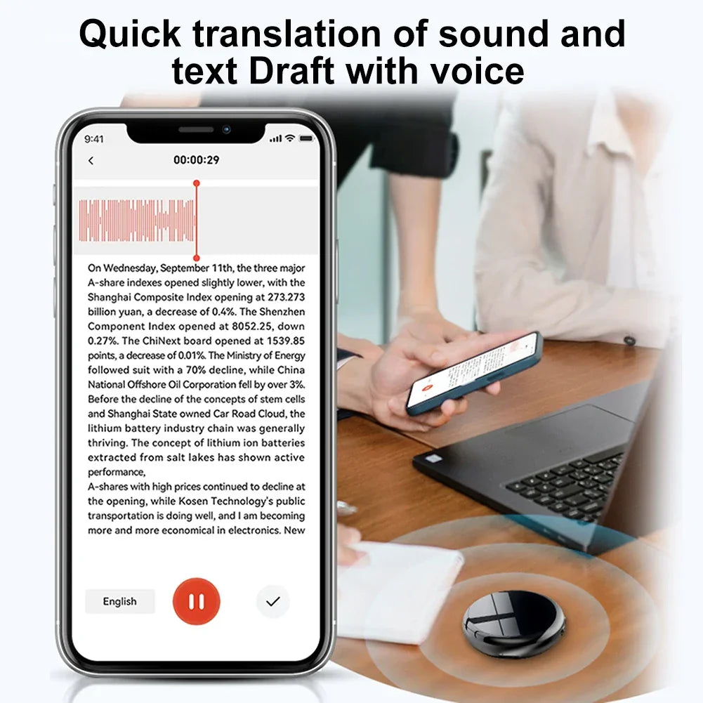 Digital Voice Control Recorder HD Noise Reduction Voice Activated Recorder with Real-Time Transcription & Translation Device