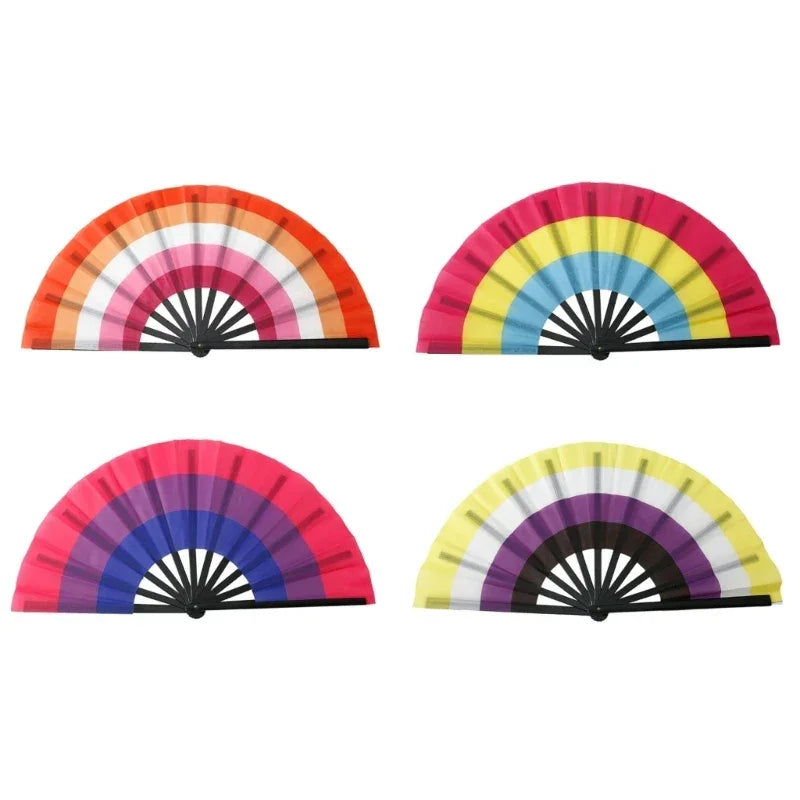 Folding Hand Fans Rainbows Fan Dance Decoration Hand Fans Summer Fan Perfect Props for Summer Music Festivals & Parties