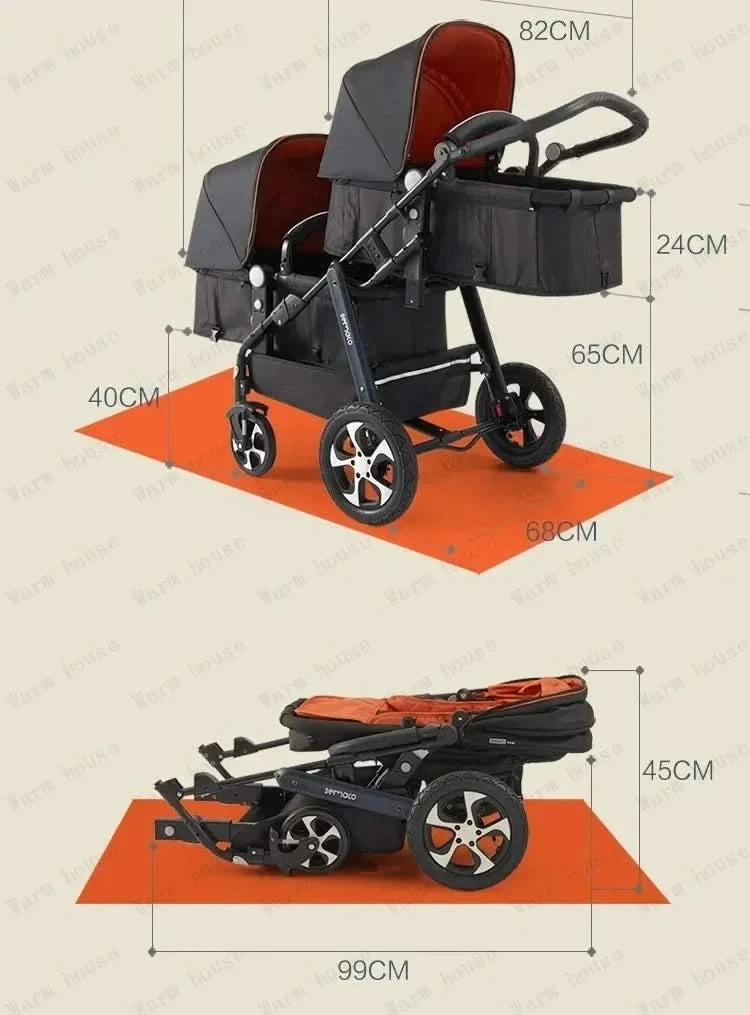 New Twins Baby Stroller Foldable Double Baby Stroller for Two Children Shock-absorbing Twin Baby Stroller Four Wheel Cart