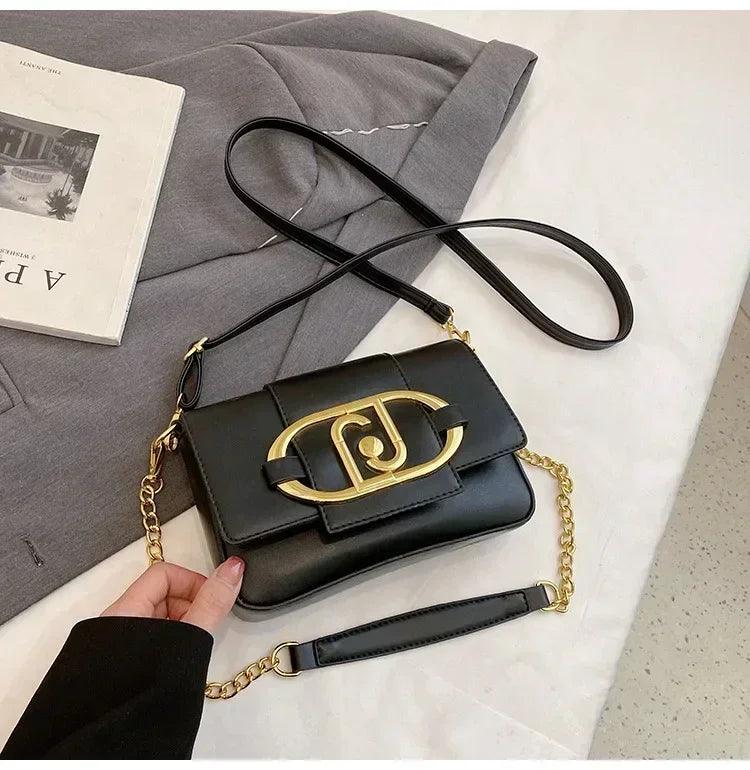 Designer handbags for women leather metal buckle flap square shoulder bags fashion 2024 ladies messenger females casual