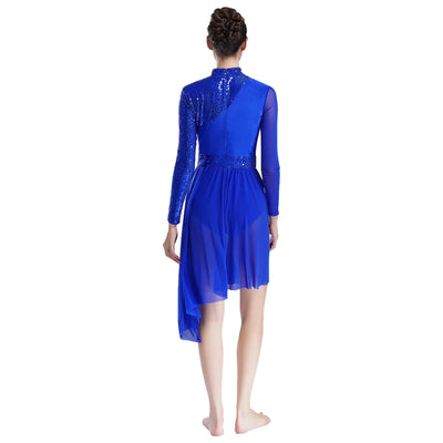 Women Modern Lyrical Dress Camisole Dance Costume Ballet Asymmetric High-Low Mesh Skirted Sleeveless Leotard Gymnastic Dancewear