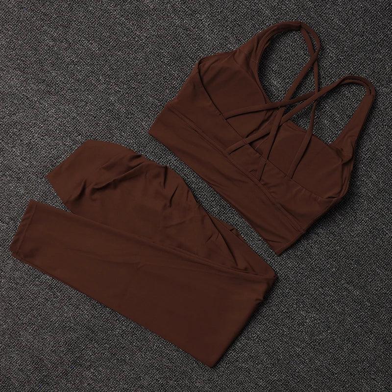 TRY TO BN Women's Tracksuit Sports Bra Fitness Yoga Set V Back Leggings High Waist Sportswear Workout Sets Cycling Gym Clothing