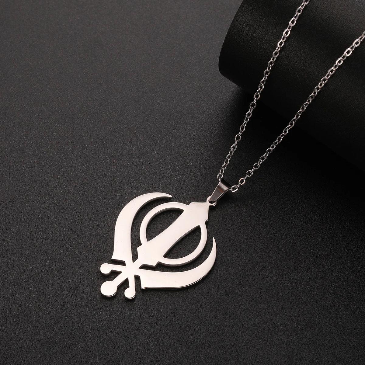 LIKGREAT Classic Sikhism Symbol Necklace Stainless Steel Sikh Khanda Necklaces Religious Protection Amulet Jewelry for Women Men