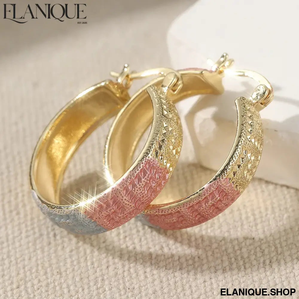 Three-Tone Wide Hoop Earrings – Vintage Charm for Women