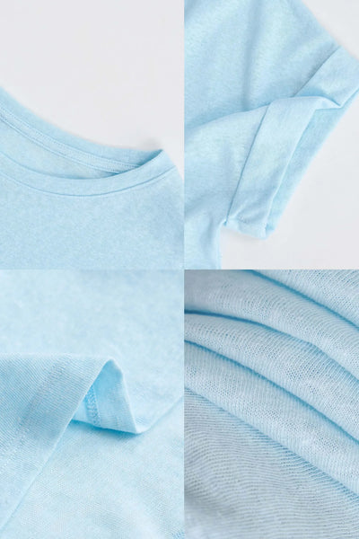 Women Linen Tops Crew Neck