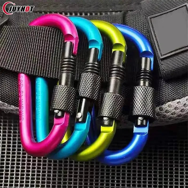Type D Carabiner With Lock Outdoor Climbing Camping Bold Aluminum Alloy Locking Clasp Keychain Multi Survival Gear Travel Kit