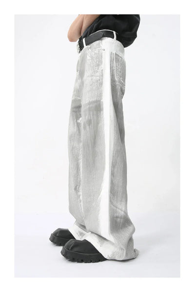 Men's White Baggy Jeans Dirty Printed Grunge Y2K Loose Straight Denim Pants Harajuku Oversized Streetwear Jeans Trousers Male