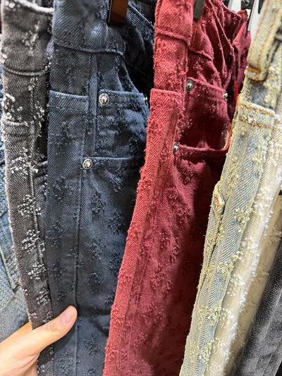 European Designer Jeans Men Ripped Holes Washed Baggy Pants New Fall Straight Fit Wide Leg Bottoms