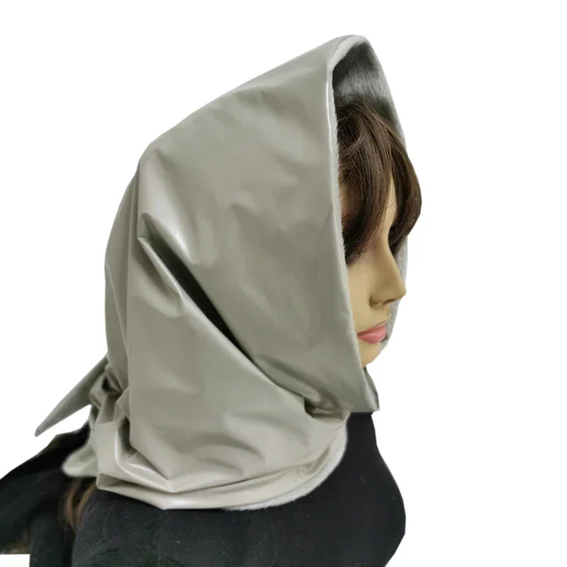 Designer woman Triangle Scarf Black Bandana men Unisex Faux leather kerchief eco-leather headscarf headdress Shawl Wrap