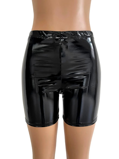 Women's Faux Leather Biker Shorts High Waisted PU Leather Shorts